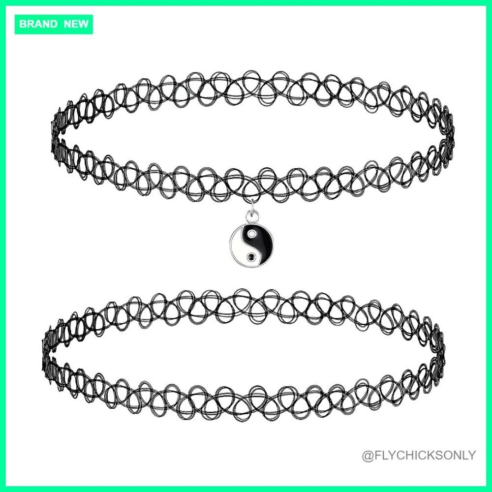 Stretchy Elastic Choker Necklace with Charms, 7 Inch Length, Plastic Material